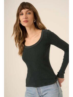 Project Social T size SMALL, NEW What's The Scoop Washed Rib Long Sleeve Green